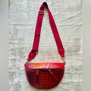 Vibrant Pink and Orange Faux Croc-Embossed Women's Bag Crossbody Shoulder